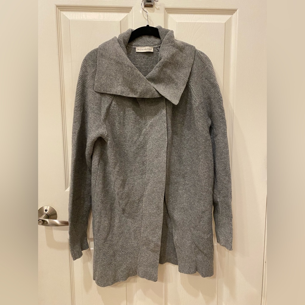 White Warren Grey Sweater Crowl Neckline Cardigan Cozy
